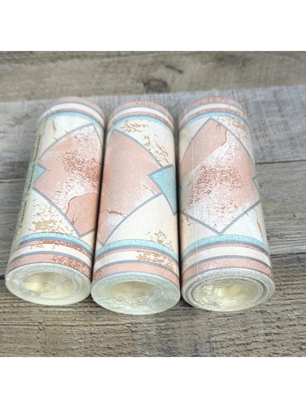 VTG Southwestern Geometric Diamond Wallpaper Border Peach Teal Art Deco 16.2 Yds